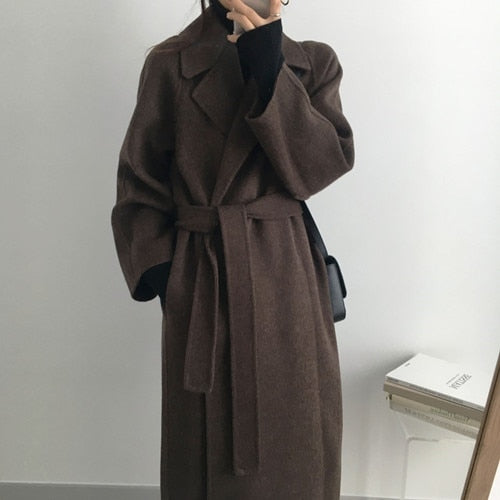 Long Woolen Coat with Belt