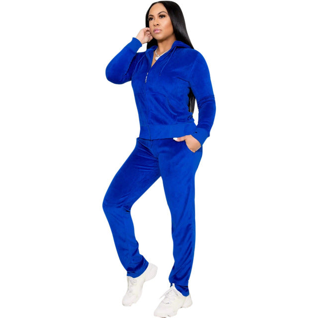 Winter/Fall Women Brand Velvet Fabric Tracksuit