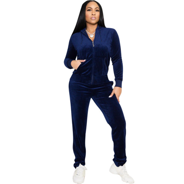 Winter/Fall Women Brand Velvet Fabric Tracksuit
