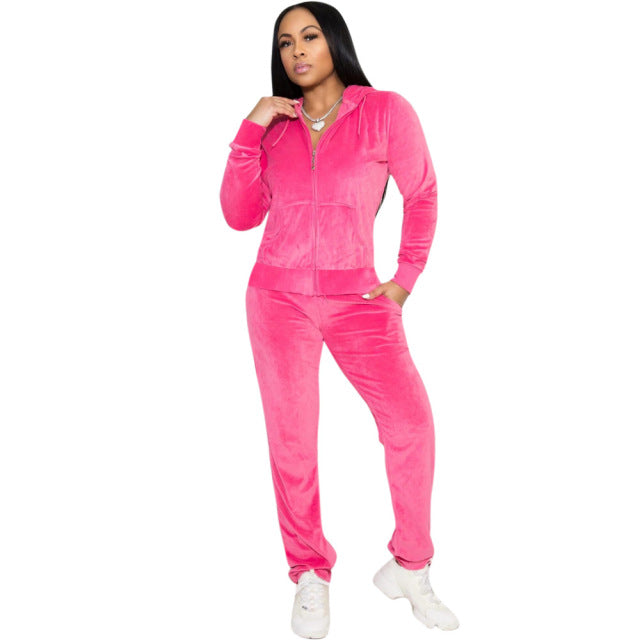 Winter/Fall Women Brand Velvet Fabric Tracksuit