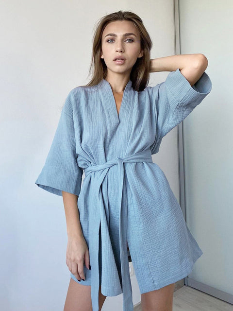 Crape Cotton Robe Women Nightwear