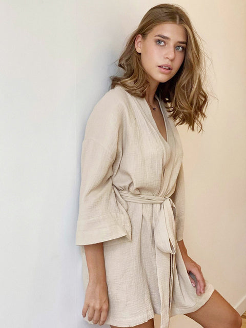 Crape Cotton Robe Women Nightwear
