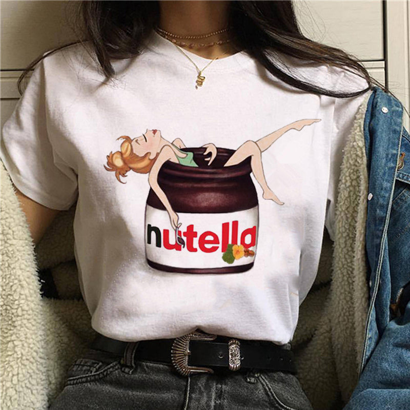 2022 Nutella Print T Shirt Women 90s Fashion T-shirt