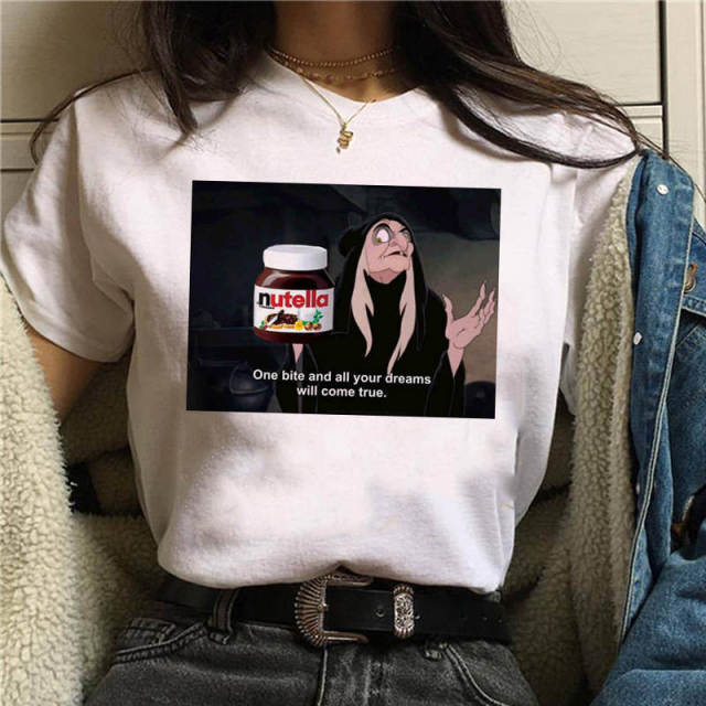2022 Nutella Print T Shirt Women 90s Fashion T-shirt