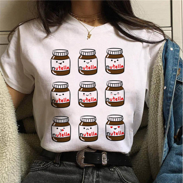 2022 Nutella Print T Shirt Women 90s Fashion T-shirt
