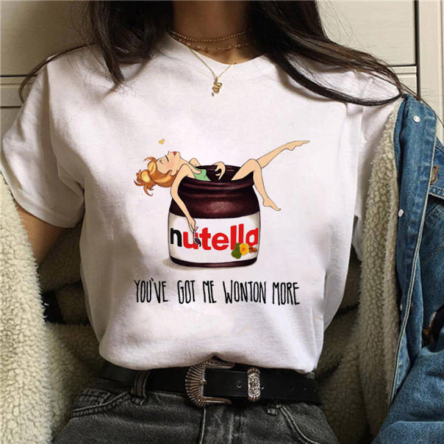 2022 Nutella Print T Shirt Women 90s Fashion T-shirt