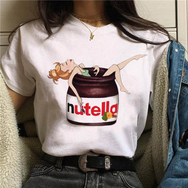 2022 Nutella Print T Shirt Women 90s Fashion T-shirt