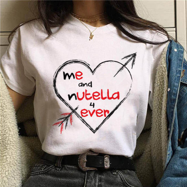2022 Nutella Print T Shirt Women 90s Fashion T-shirt