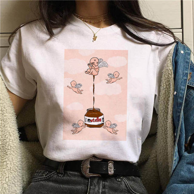 2022 Nutella Print T Shirt Women 90s Fashion T-shirt