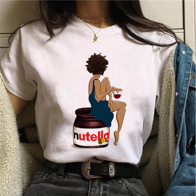 2022 Nutella Print T Shirt Women 90s Fashion T-shirt