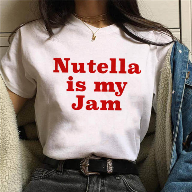 2022 Nutella Print T Shirt Women 90s Fashion T-shirt