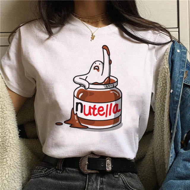 2022 Nutella Print T Shirt Women 90s Fashion T-shirt