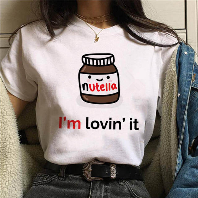 2022 Nutella Print T Shirt Women 90s Fashion T-shirt