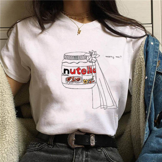 2022 Nutella Print T Shirt Women 90s Fashion T-shirt