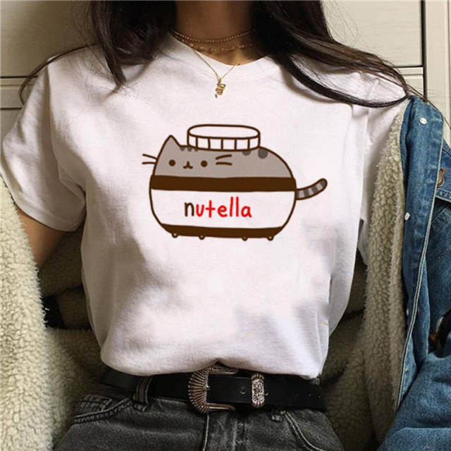 2022 Nutella Print T Shirt Women 90s Fashion T-shirt
