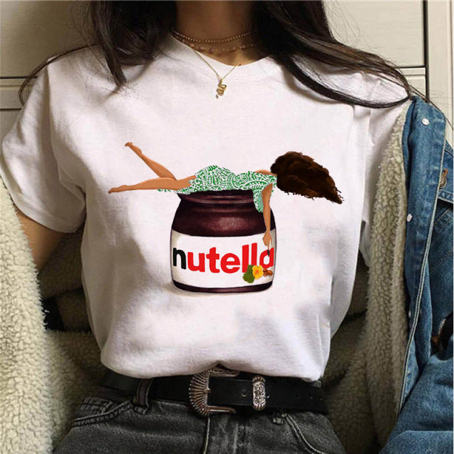 2022 Nutella Print T Shirt Women 90s Fashion T-shirt