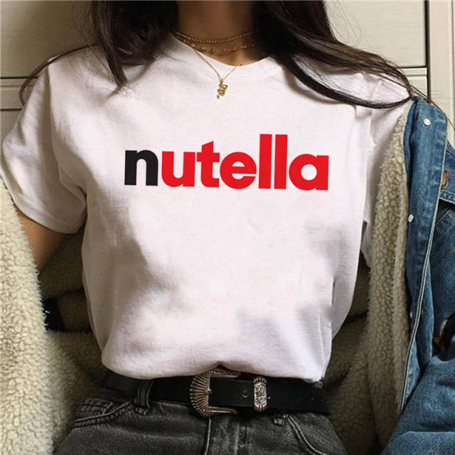 2022 Nutella Print T Shirt Women 90s Fashion T-shirt