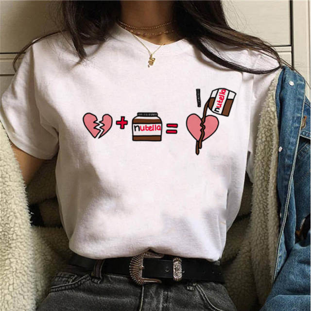 2022 Nutella Print T Shirt Women 90s Fashion T-shirt