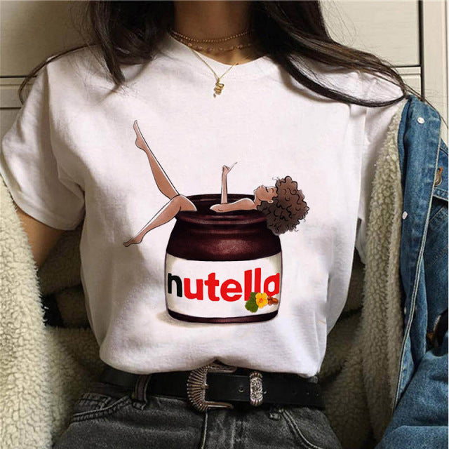 2022 Nutella Print T Shirt Women 90s Fashion T-shirt