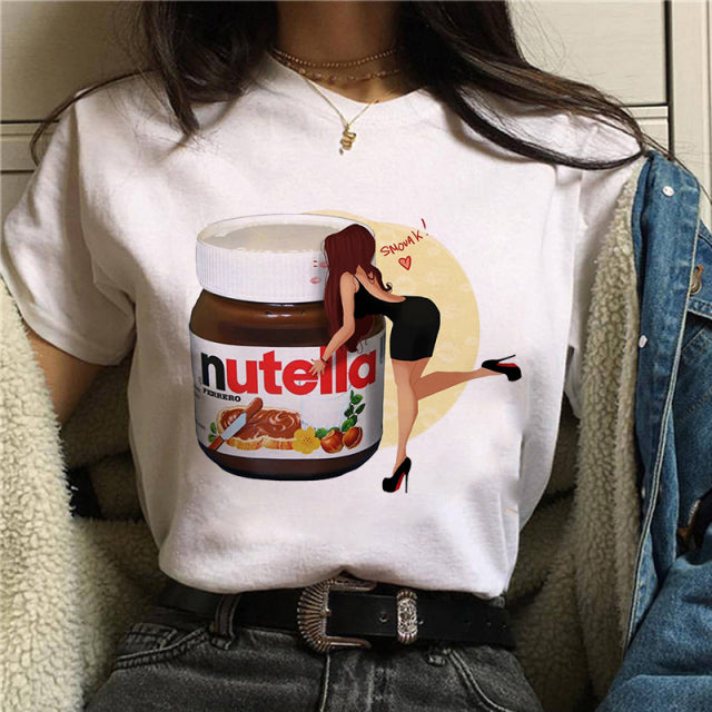 2022 Nutella Print T Shirt Women 90s Fashion T-shirt