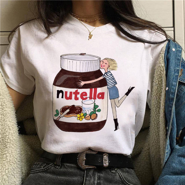 2022 Nutella Print T Shirt Women 90s Fashion T-shirt