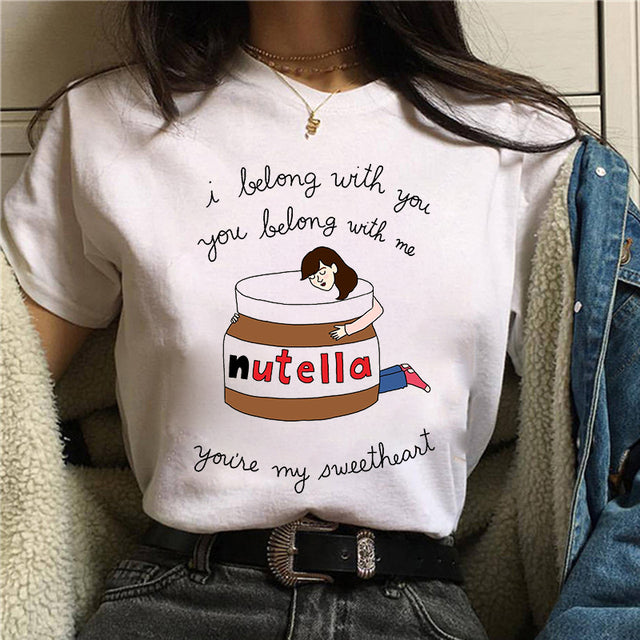 2022 Nutella Print T Shirt Women 90s Fashion T-shirt