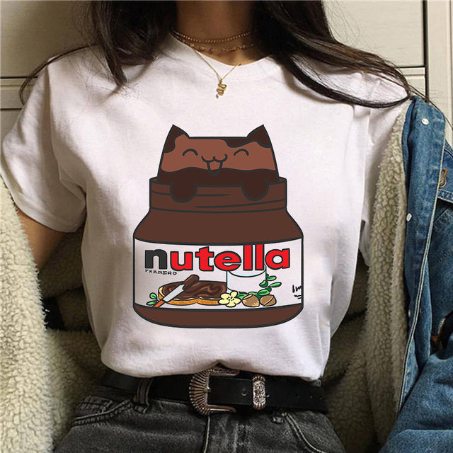 2022 Nutella Print T Shirt Women 90s Fashion T-shirt
