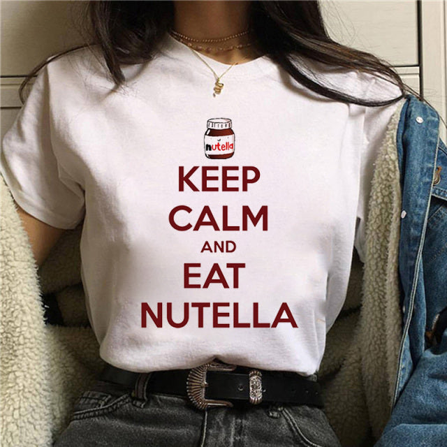 2022 Nutella Print T Shirt Women 90s Fashion T-shirt