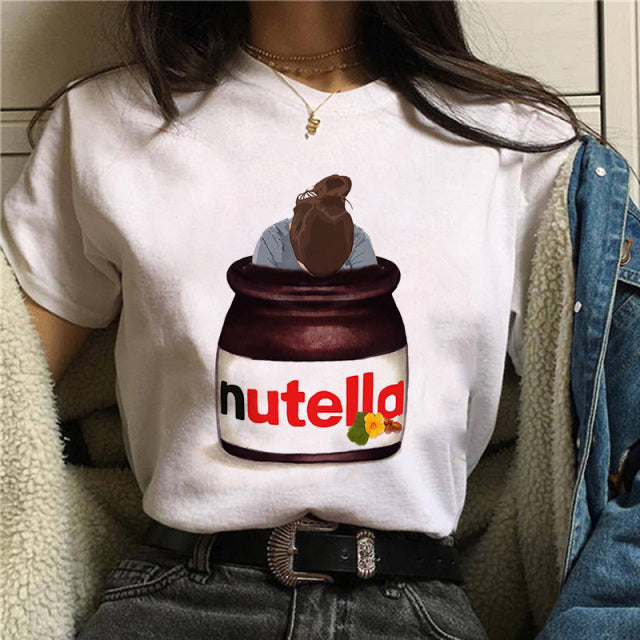 2022 Nutella Print T Shirt Women 90s Fashion T-shirt