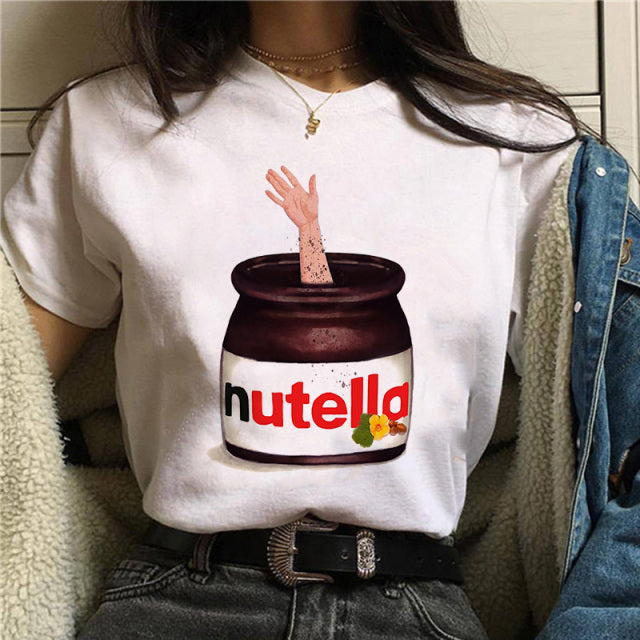 2022 Nutella Print T Shirt Women 90s Fashion T-shirt
