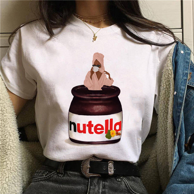 2022 Nutella Print T Shirt Women 90s Fashion T-shirt