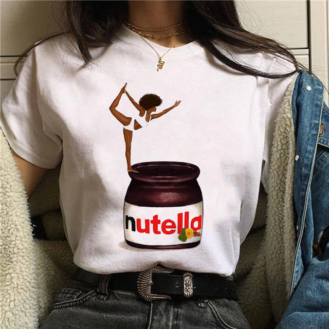 2022 Nutella Print T Shirt Women 90s Fashion T-shirt