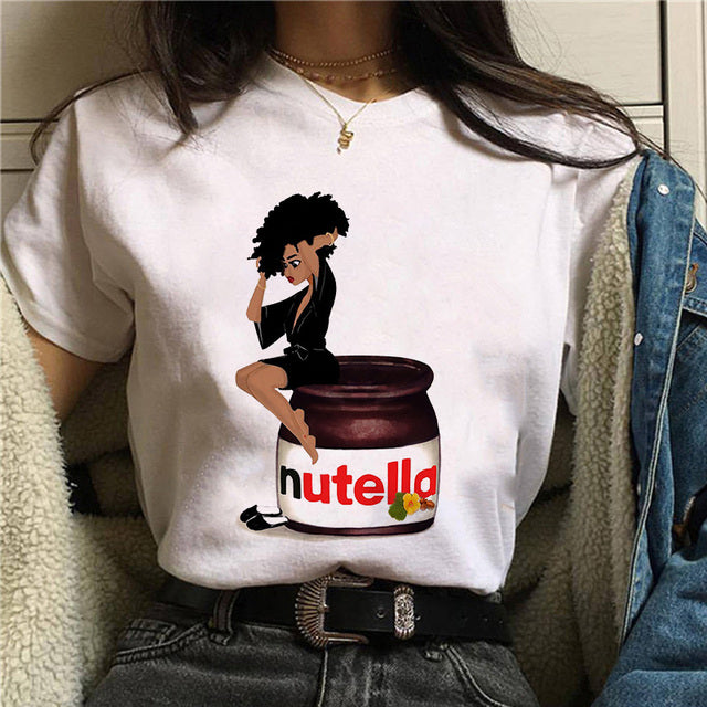 2022 Nutella Print T Shirt Women 90s Fashion T-shirt