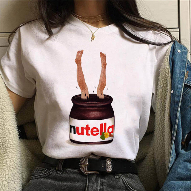 2022 Nutella Print T Shirt Women 90s Fashion T-shirt