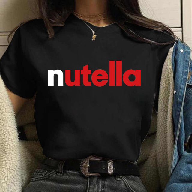 2022 Nutella Print T Shirt Women 90s Fashion T-shirt