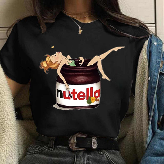 2022 Nutella Print T Shirt Women 90s Fashion T-shirt
