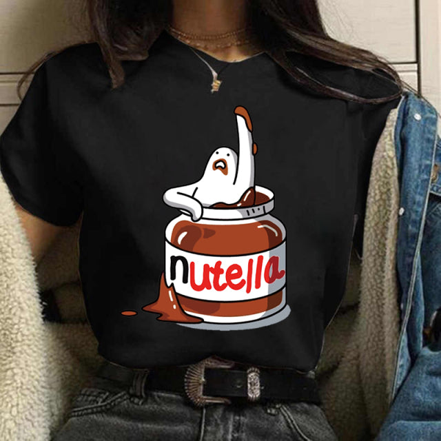 2022 Nutella Print T Shirt Women 90s Fashion T-shirt