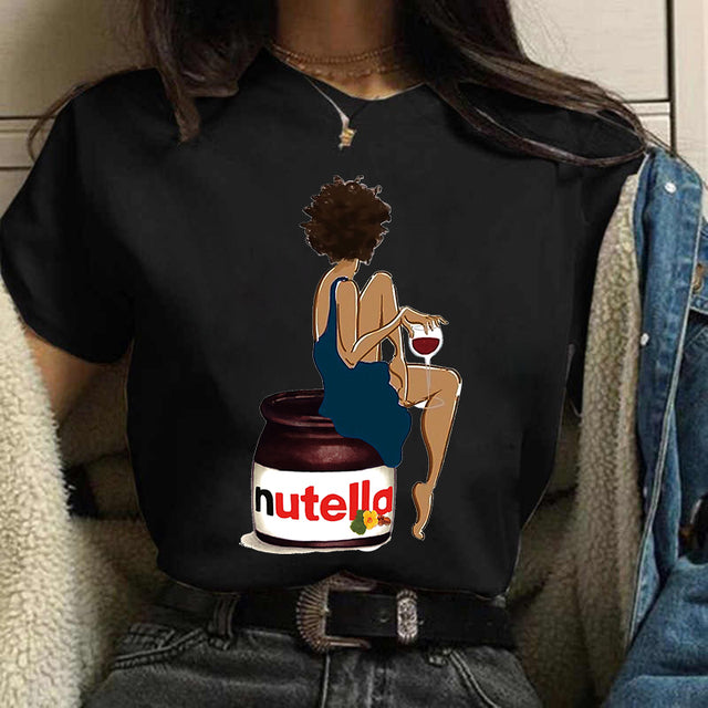 2022 Nutella Print T Shirt Women 90s Fashion T-shirt