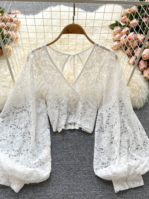 Autumn Black/White/Brown Sexy Lace Blouse
