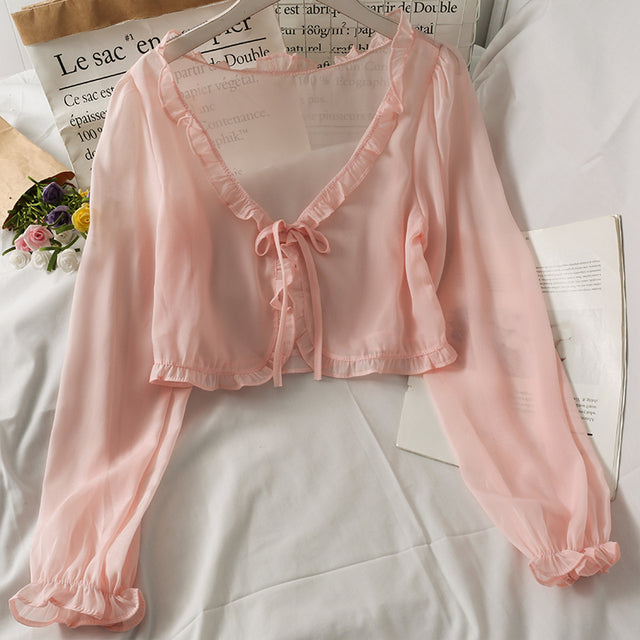 Women Casual Lace Bow Summer Sun Protection Blouse