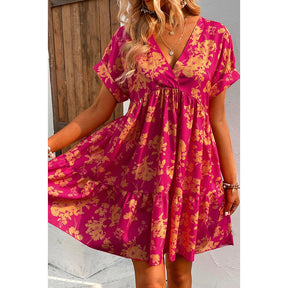 New Floral Print Short Sleeve Dress Women