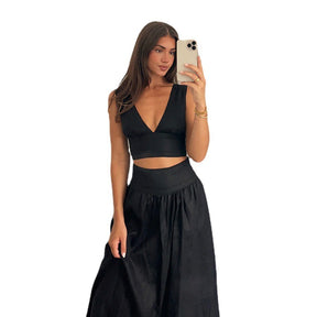 Vest High Waist A- Line Dress Two-piece Set For Women