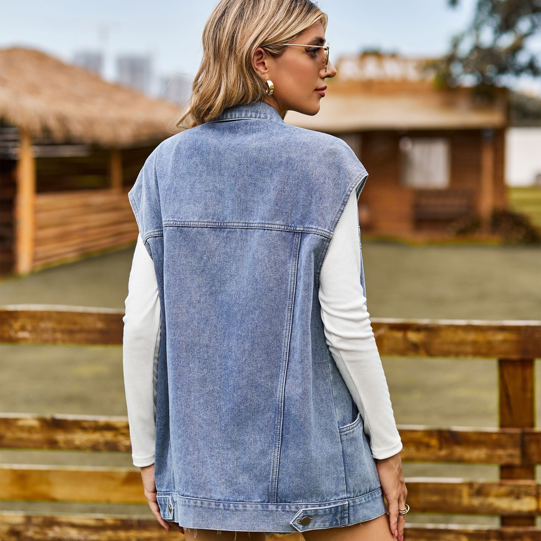 European And American Pocket Casual Wash Denim Waistcoat Vest