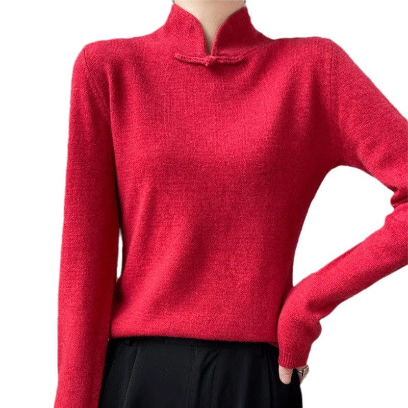 Women's Half-turtleneck Sweater With Soft Design And Inner Wear Base Buckle