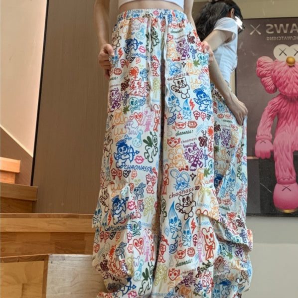 Women's Colorful Graffiti Printing Overalls