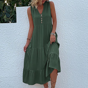 Summer Hot Item Versatile Vest Skirt Sleeveless Loose Casual Solid Color Dress