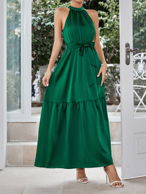 Women's Fashion Casual Halter Solid Color Waist Tight Long Dress