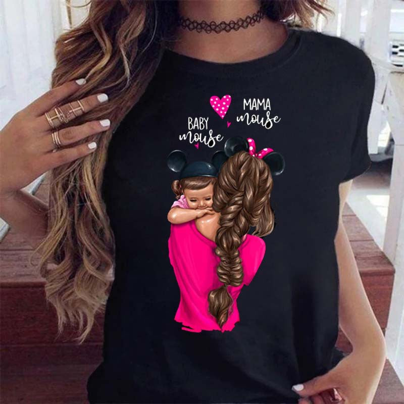 Cute Mom Girl Short Sleeve T-Shirt Ladies