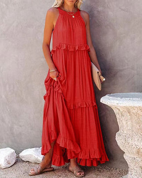 Irregular Cake Skirt Sleeveless Long Dress