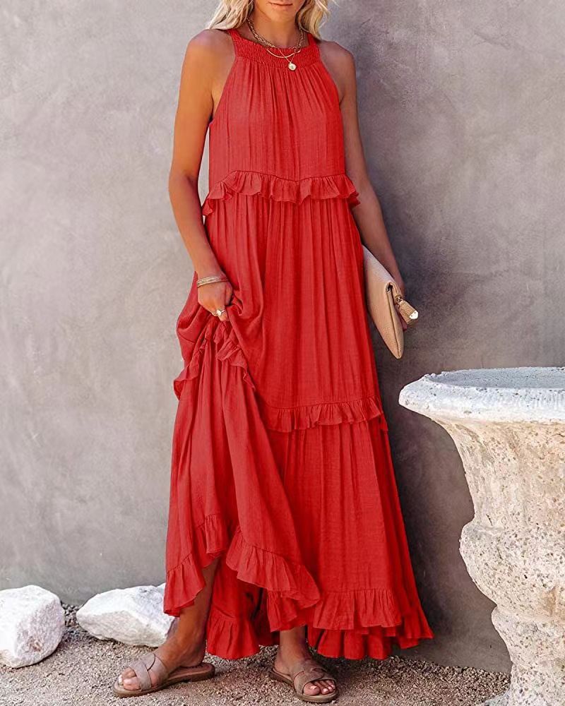 Irregular Cake Skirt Sleeveless Long Dress
